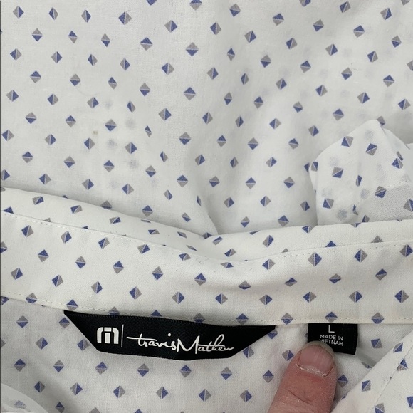 Travis Mathew short sleeve button shirt white diamond cotton collar men Large - Picture 4 of 4